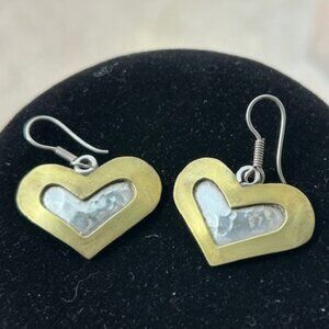 ❤️❤️TAXCO MEXICO 925 Hammered Silver Brass Cutout Heart EARRINGS